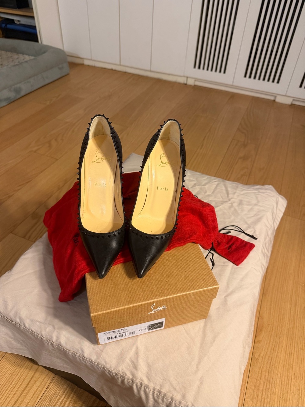 Christian Louboutin Black Pointed Leather Studded Pumps
